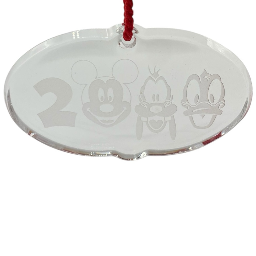 Vintage 2000 WATERFORD Disney Crystal Ornament Red Cord Mickey Goofy Donald